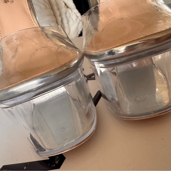 Silver Ankle Strap Platform Block High Heels - Picture 13 of 14